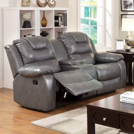 GRANDOLF LOVE SEAT W/ CONSOLE & 2 RECLINERS, GRAY